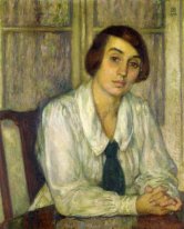 Retrato de Elizabeth Van Rysselberghe sentado con las manos en