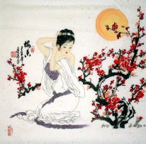 Gadis Memakai Bunga-Honghua - Lukisan Cina