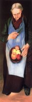 Oude vrouw Peeliing Apple