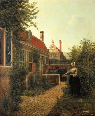 Femme avec un panier de haricots dans le potager