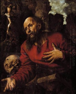 San Girolamo in preghiera prima di una grotta rocciosa