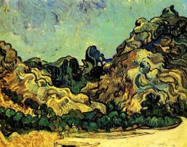 Mountains At Saint Remy With Dark Cottage 1889