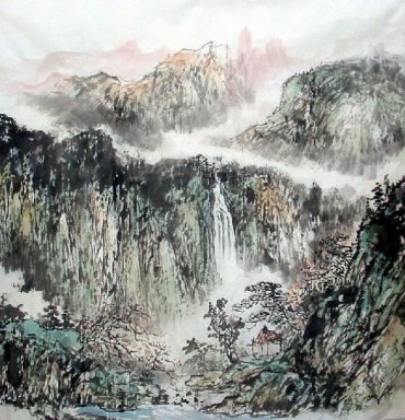 Village dans les montagnes - Peinture chinoise