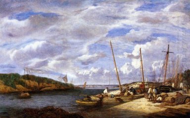 Douarnenez Fiskebåtar vid kaj 1855