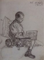 Jongen met Hond Portret van Cyril Kustodiev Zoon Van De kunstena