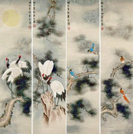 Crane&Pine(Four Screens) - Chinese Painting