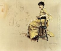 Seated Woman In Yello Striped Gown