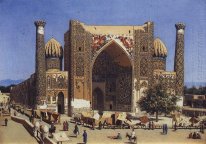 Shir Dor Madrasah Dans la place du Registan à Samarkand 1870