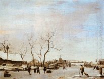 Frozen Canal with Skaters and Hockey Players