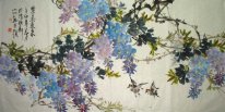 Fåglar & blommor (lila) - kinesisk målning