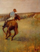 Jockey in Blau auf einer Kastanie Pferd