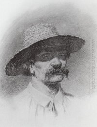 men s head in a straw hat