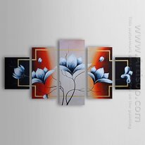 Tangan-Dicat Floral Oil Painting - Set Dari 5