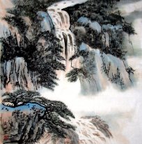 Waterval en dennen - Chinees schilderij