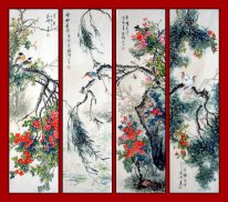 Pájaros y flores - FourInOne - Pintura china