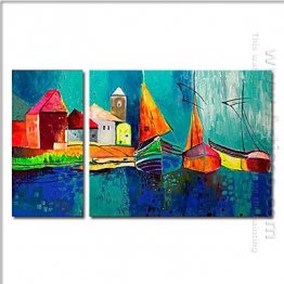 Hand-painted Landscape Oil Painting - Set of 2