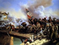 Napoleón Bonaparte al frente de sus tropas sobre el puente de Ar