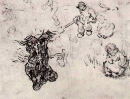 Sheet With Sketches Of A Digger And Other Figures 1890