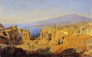 A ruína do teatro grego em Taormina, Sicília