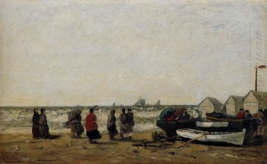 Donne sulla spiaggia agitati Mari 1870