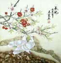 Peach & Birds Pintura -Chinês