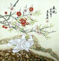 Peach & Burung Lukisan-Cina