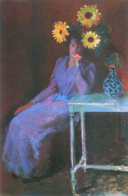 Portret van Suzanne Hoschede Met Zonnebloemen