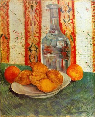 Still Life avec décanteur et les citrons sur une plaque 1887