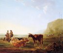 Пейзаж с коровами отдыха