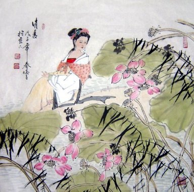 Härlig Lady, Lotus - kinesisk målning
