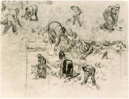 Sheet With Sketches Of Working People 1890