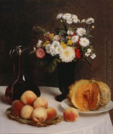 Still Life With A Carafe Flowers And Fruit