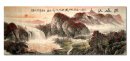 Cascata, colline rosse - Pittura cinese