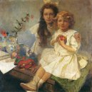 L'artista s bambini Jaroslava e Jiri 1919