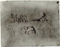 Sketches Of Peasant Plowing With Horses 1890