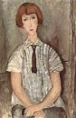 junges Mädchen in einem gestreiften T-Shirt 1917