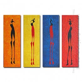 Hand-painted Oil Painting Abstract Oversized Wide - Set of 4