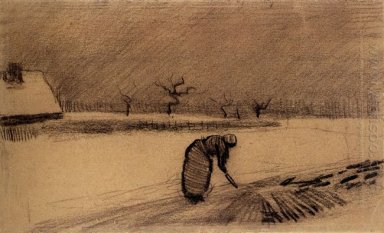 Femme avec une fourchette dans un paysage d\'hiver 1883