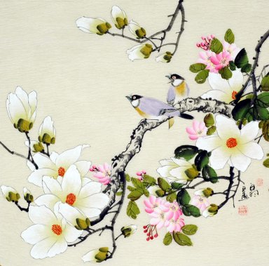 Oiseaux et fleurs - Peinture chinoise