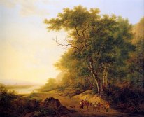 Bergachtige landschap met reizigers Zon