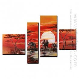 Hand-painted Oil Painting Animal Oversized Wide - Set of 4