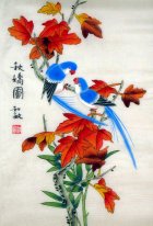 Pájaros y hojas rojas - Pintura china