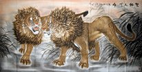 Lion-Double Lion win ter wereld - Chinees schilderij