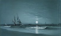 Entrance to harbor, Moonlight