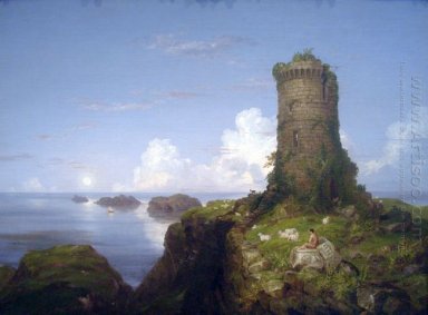 Italienska kust Scen Med Ruined Tower 1838