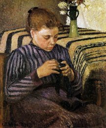 young woman mending her stockings 1895