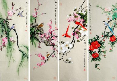 Vogels& Bloemen-Four InOnee - Chinees schilderij