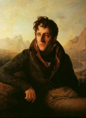 Portrait of Chateaubriand backdrop of mountain scenery