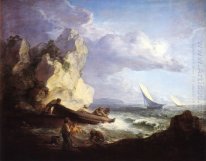 Seashore avec des pêcheurs 1781