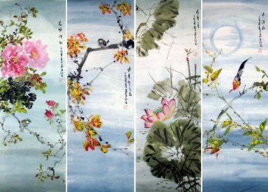 Birds & Flowers - (quattro schermi) - Pittura cinese